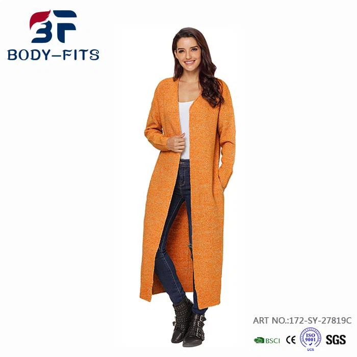 Orange Long Sweater Coat Girl